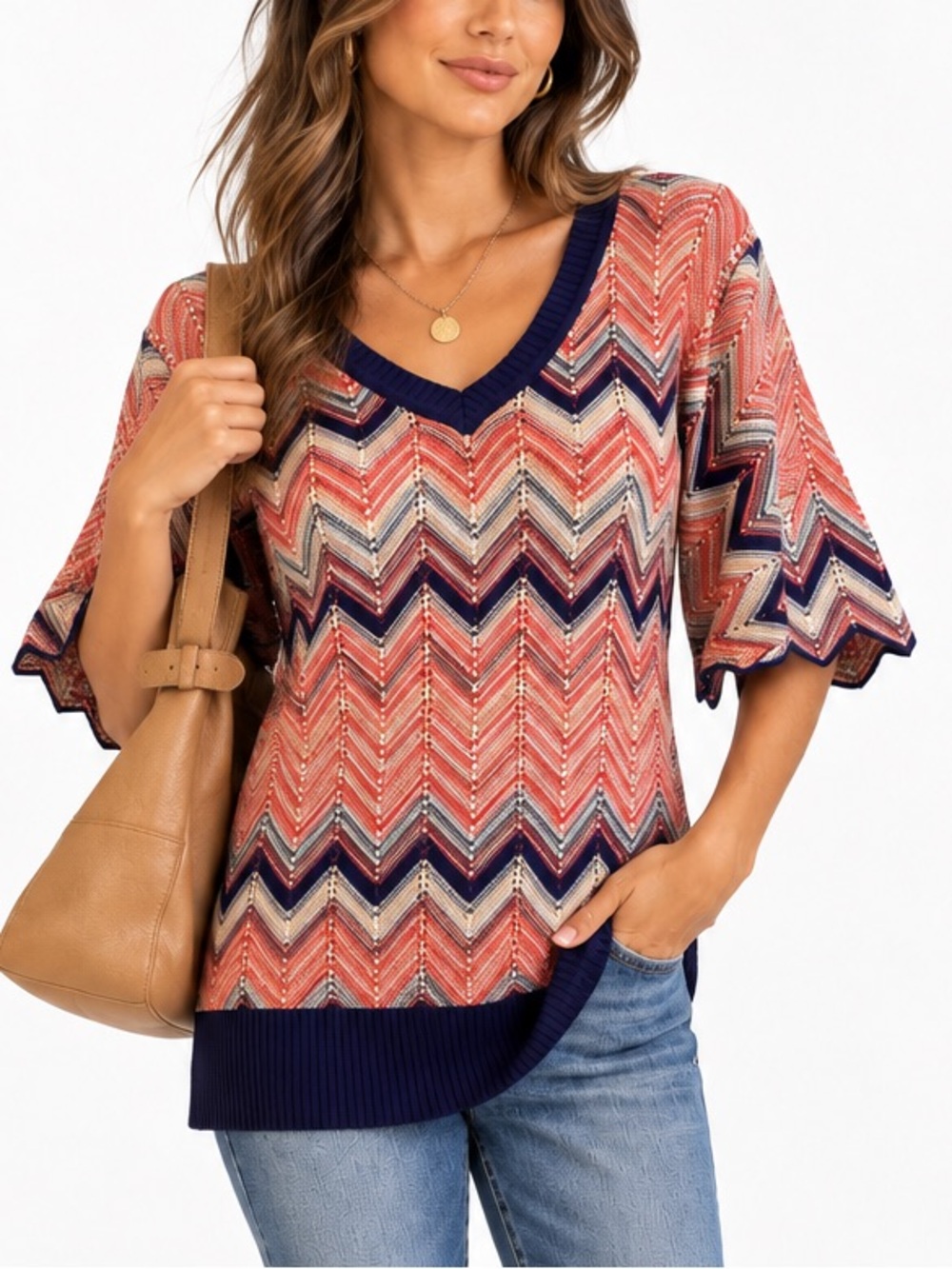 Outback Red Vintage 90s Chevron Striped Knit Sweater Top Boho Retro Small